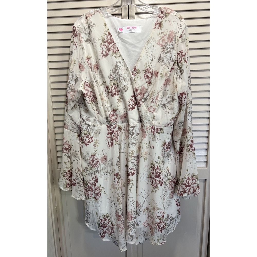 Southern Fried Chics Floral Chiffon Fit Flare Dress 2XL Lined Ruffle Long Bell S